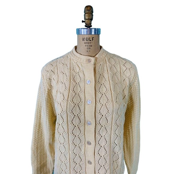 Vintage 90s Cream Cardigan Womens Size Large Haband Knit Sweater - Picture 5 of 10